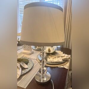 Bedside/Desk Clear Glass Table Lamp with White/Gray Shade